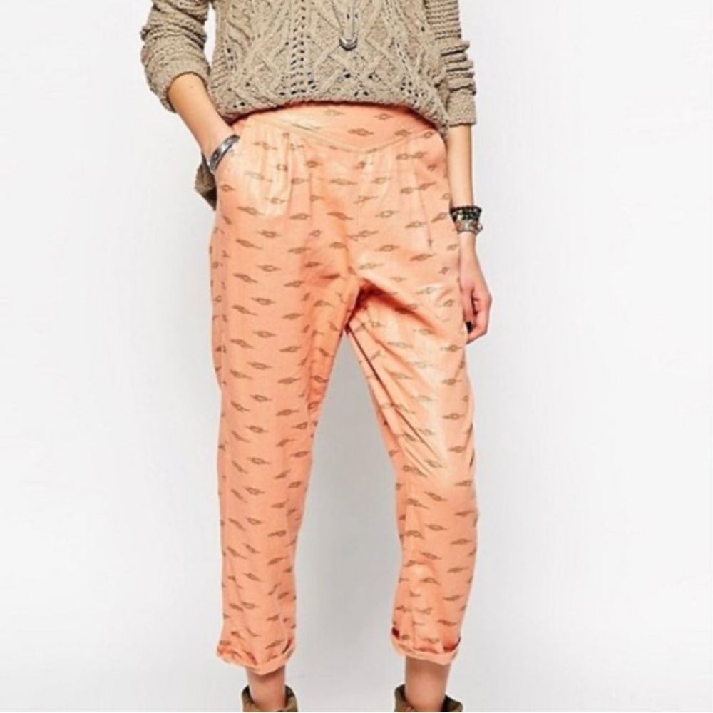 Free People Easy Pleat Linen Blend Cropped Pant Peach Size XS